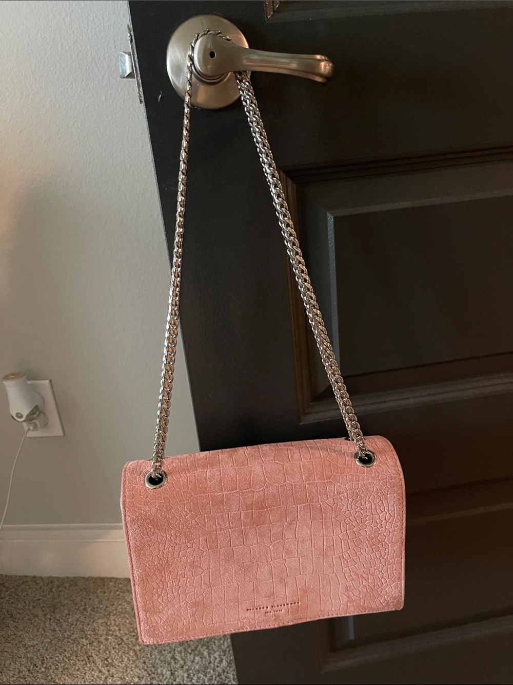 Brandon Blackwood Pink Croc-Embossed Chain Shoulder Bag